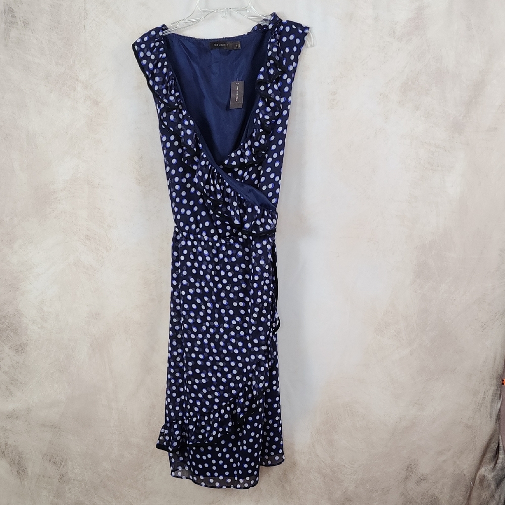The Limited Blue Asymmetrical Dress with White Dots